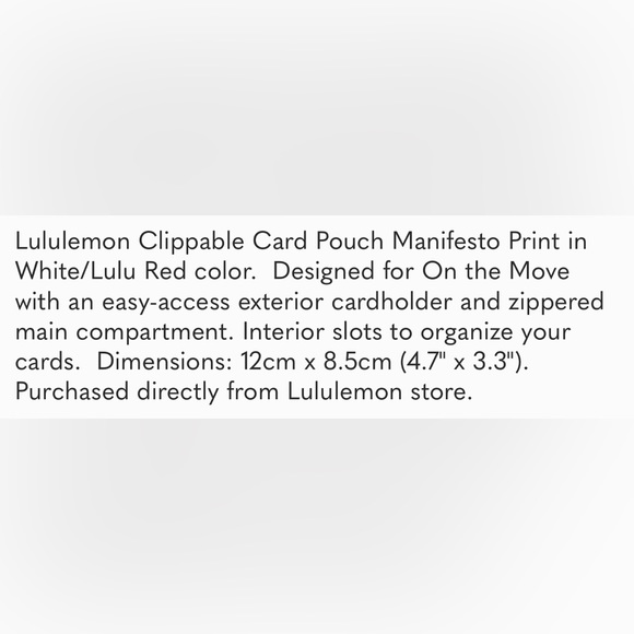 BNWT Lululemon Clippable Card Pouch Manifesto Print in White/Lulu Red - Picture 9 of 11